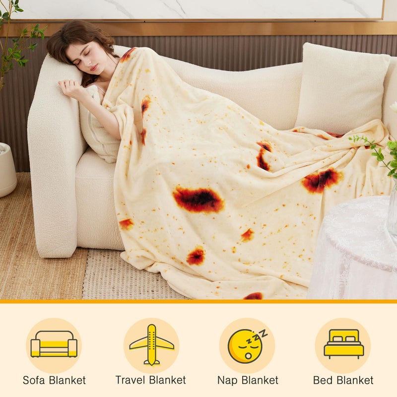 LetsFunny Burrito Tortilla Throw Blanket, 71in 2.0 Double Sided Burritos Taco Tortilla Wrap Blankets for Adults Kids, Giant Funny Realistic Food Blankets, Soft Flannel Round Throw Blanket - Image 4